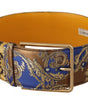 Dolce & Gabbana Blue Floral Patchwork Leather Wide Waist Buckle Belt