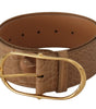 Dolce & Gabbana Brown Beige Leather Gold Metal Oval Buckle Belt