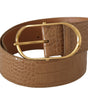 Dolce & Gabbana Brown Beige Leather Gold Metal Oval Buckle Belt