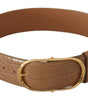 Dolce & Gabbana Brown Beige Leather Gold Metal Oval Buckle Belt