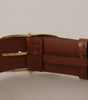 Dolce & Gabbana Brown Wide Waist Leather Gold Oval Metal Buckle Belt