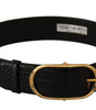 Dolce & Gabbana Black Embossed Leather Gold Tone Metal Buckle Belt