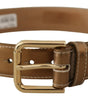 Dolce & Gabbana Bronze Calf Leather Gold Logo Waist Buckle Belt