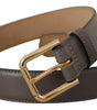 Dolce & Gabbana Gray Calfskin Leather Gold Metal Logo Buckle Belt