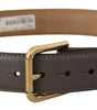 Dolce & Gabbana Gray Calfskin Leather Gold Metal Logo Buckle Belt