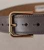 Dolce & Gabbana Gray Calfskin Leather Gold Metal Logo Buckle Belt