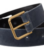 Dolce & Gabbana Navy Blue Velvet Gold Metal Logo Waist Buckle Belt