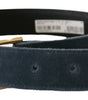 Dolce & Gabbana Navy Blue Velvet Gold Metal Logo Waist Buckle Belt