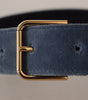 Dolce & Gabbana Navy Blue Velvet Gold Metal Logo Waist Buckle Belt