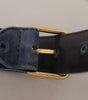 Dolce & Gabbana Navy Blue Velvet Gold Metal Logo Waist Buckle Belt