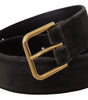 Dolce & Gabbana Brown Velvet Gold Tone Logo Metal Waist Buckle Belt