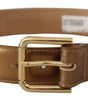 Dolce & Gabbana Bronze Leather Gold Logo Engraved Waist Buckle Belt