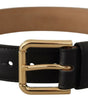 Dolce & Gabbana Black Solid Leather Classic Gold Waist Buckle Belt