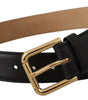 Dolce & Gabbana Black Solid Leather Classic Gold Waist Buckle Belt