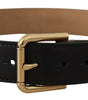 Dolce & Gabbana Black Solid Leather Classic Gold Waist Buckle Belt