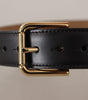 Dolce & Gabbana Black Solid Leather Classic Gold Waist Buckle Belt