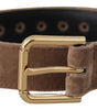 Dolce & Gabbana Light Brown Velvet Gold Tone Logo Metal Buckle Belt