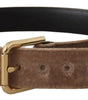 Dolce & Gabbana Light Brown Velvet Gold Tone Logo Metal Buckle Belt