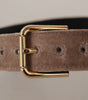 Dolce & Gabbana Light Brown Velvet Gold Tone Logo Metal Buckle Belt