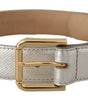 Dolce & Gabbana Silver Leather Gold Tone Logo Metal Waist Buckle Belt
