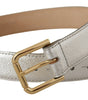 Dolce & Gabbana Silver Leather Gold Tone Logo Metal Waist Buckle Belt