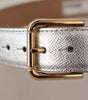 Dolce & Gabbana Silver Leather Gold Tone Logo Metal Waist Buckle Belt