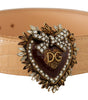 Dolce & Gabbana Beige Croc Pattern DEVOTION Heart DG Waist Buckle Belt
