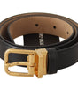 Dolce & Gabbana Black Calf Leather Gold Metal Logo Waist Buckle Belt