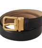 Dolce & Gabbana Black Calf Leather Gold Metal Logo Waist Buckle Belt