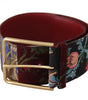 Dolce & Gabbana Red Embroidered Leather Gold Logo Metal Buckle Belt