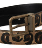 Dolce & Gabbana Brown Leather Leopard Print Bronze Metal Buckle Belt