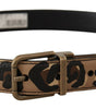 Dolce & Gabbana Brown Leather Leopard Print Bronze Metal Buckle Belt