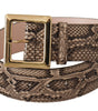 Dolce & Gabbana Beige Exotic Leather Wide Gold Metal Buckle Belt
