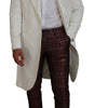Dolce & Gabbana Elegant White Floral Brocade Trench Coat