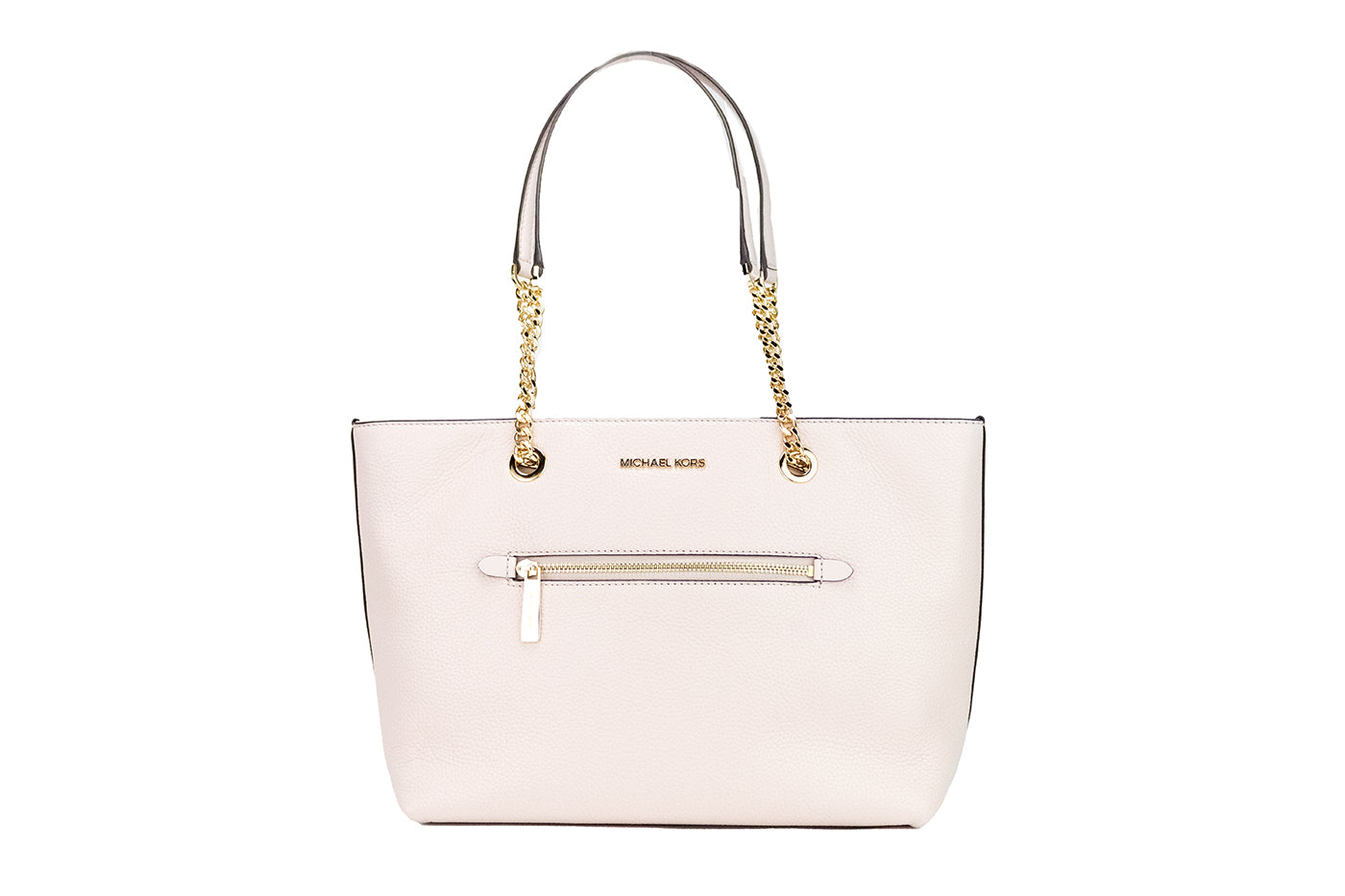 Sac fourre-tout Michael Kors Jet Set Medium en cuir poudre blush avec fermeture éclair sur le devant et chaîne