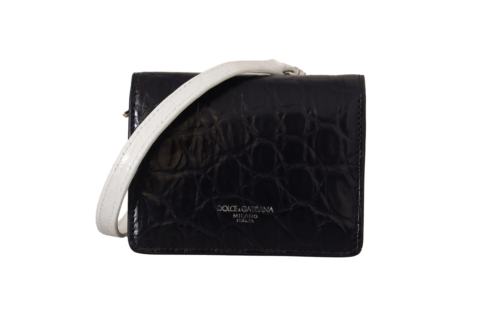 Portefeuille à deux volets en cuir exotique bleu Dolce & Gabbana avec sangle