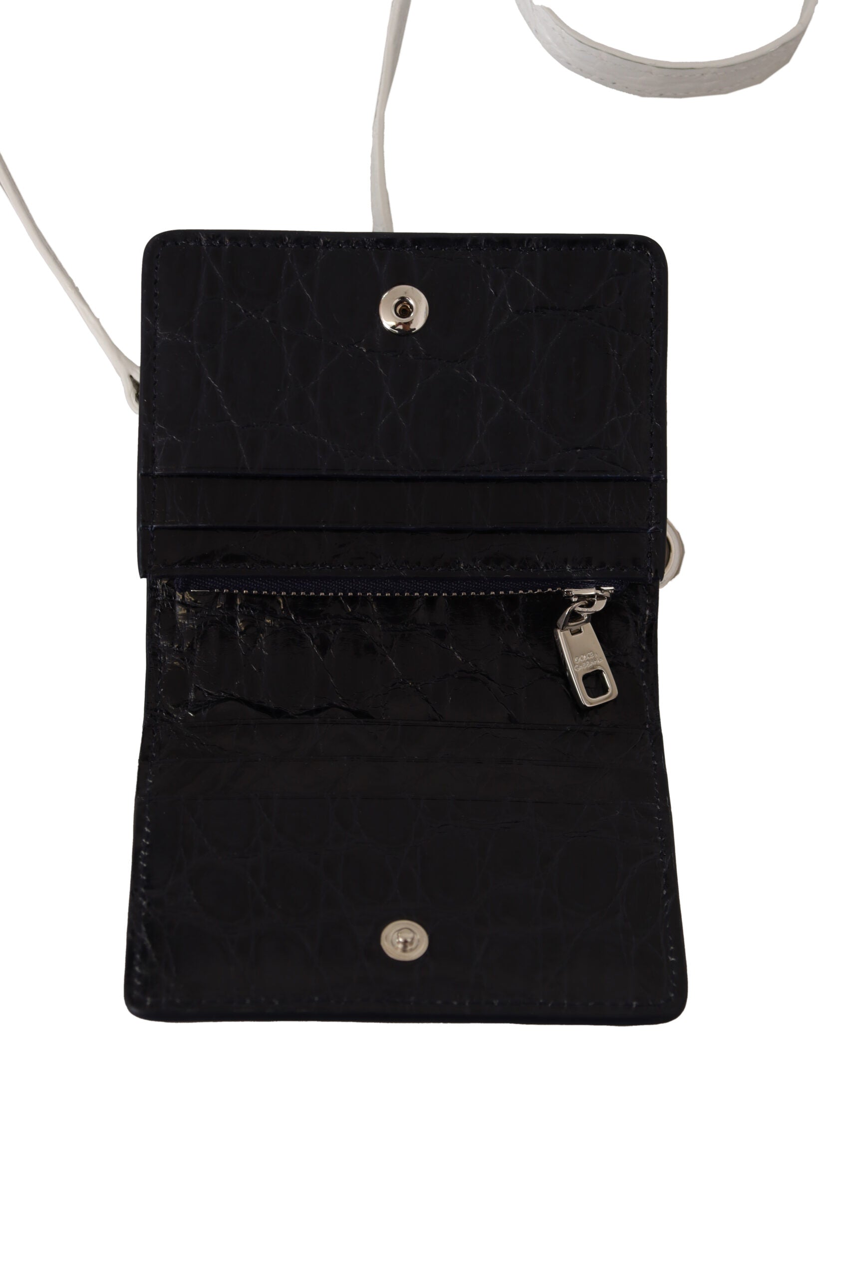 Portefeuille à deux volets en cuir exotique bleu Dolce & Gabbana avec sangle