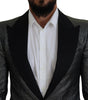 Dolce & Gabbana Black Silver Jacquard Slim Fit Jacket Blazer
