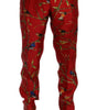 Dolce & Gabbana Red Silk Bird Print Dress Pants