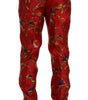 Dolce & Gabbana Red Silk Bird Print Dress Pants