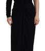 Dolce & Gabbana Black Wrap Sheath One Shoulder Wool Dress