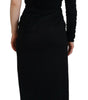 Dolce & Gabbana Black Wrap Sheath One Shoulder Wool Dress