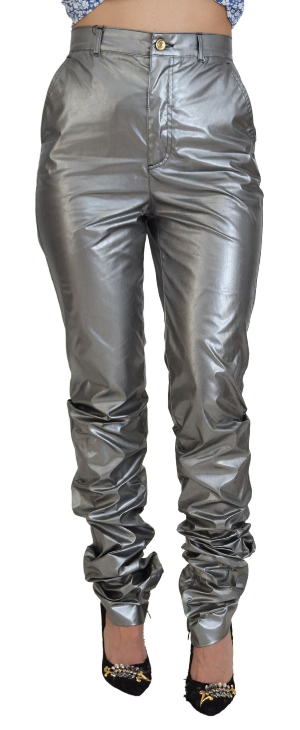 Dolce &amp; Gabbana Elegant High Waist Skinny Pants in Silver