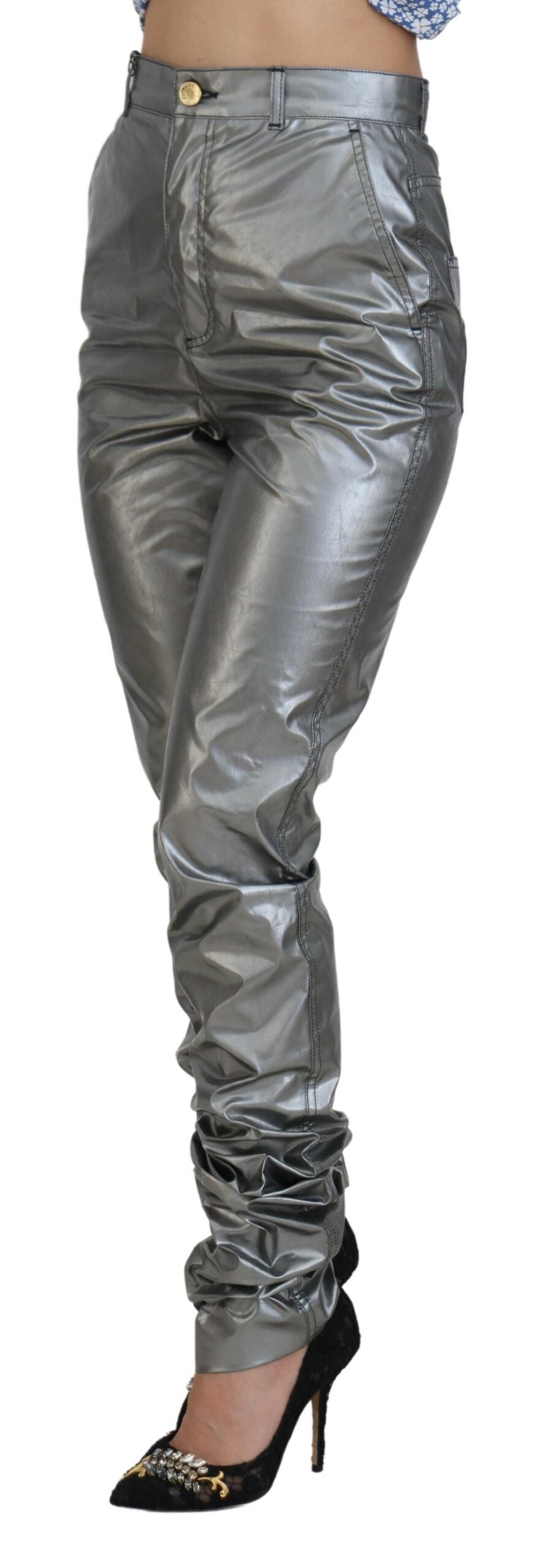 Dolce &amp; Gabbana Elegant High Waist Skinny Pants in Silver