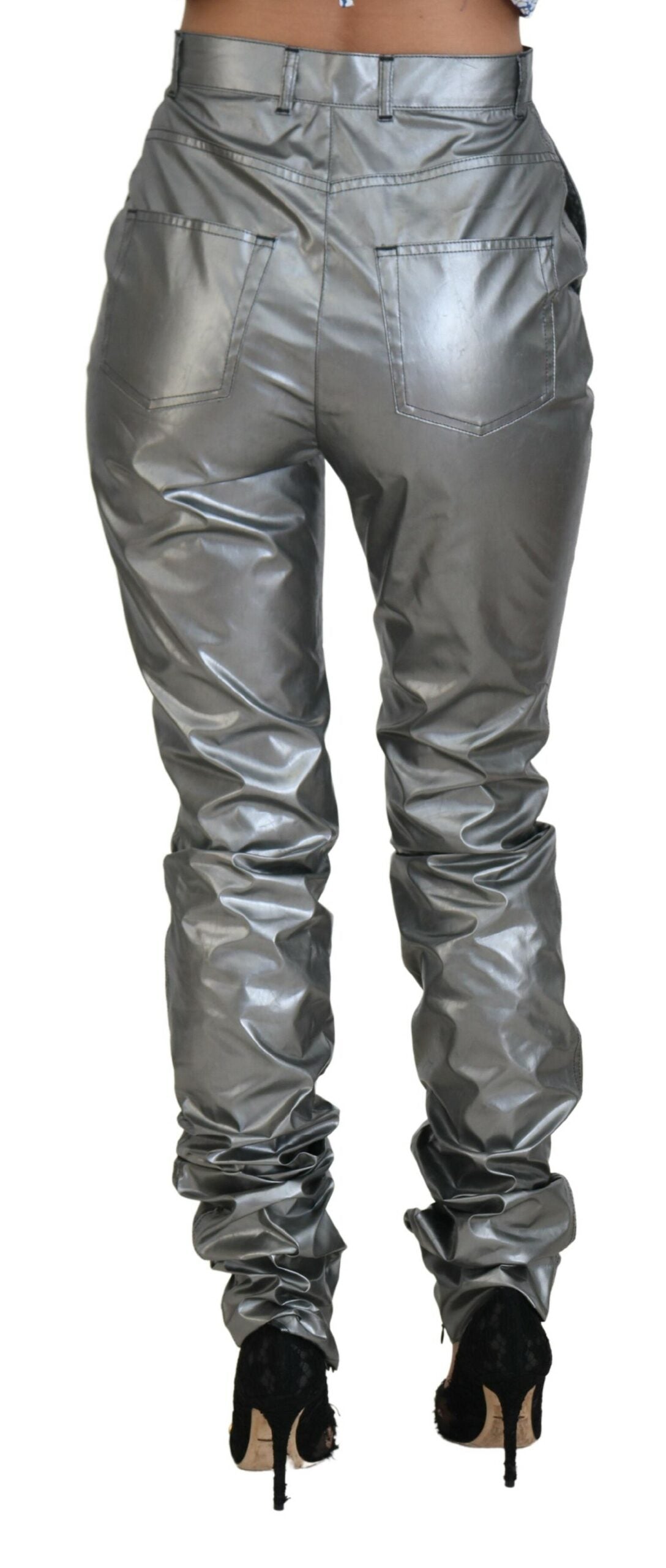 Dolce &amp; Gabbana Elegant High Waist Skinny Pants in Silver
