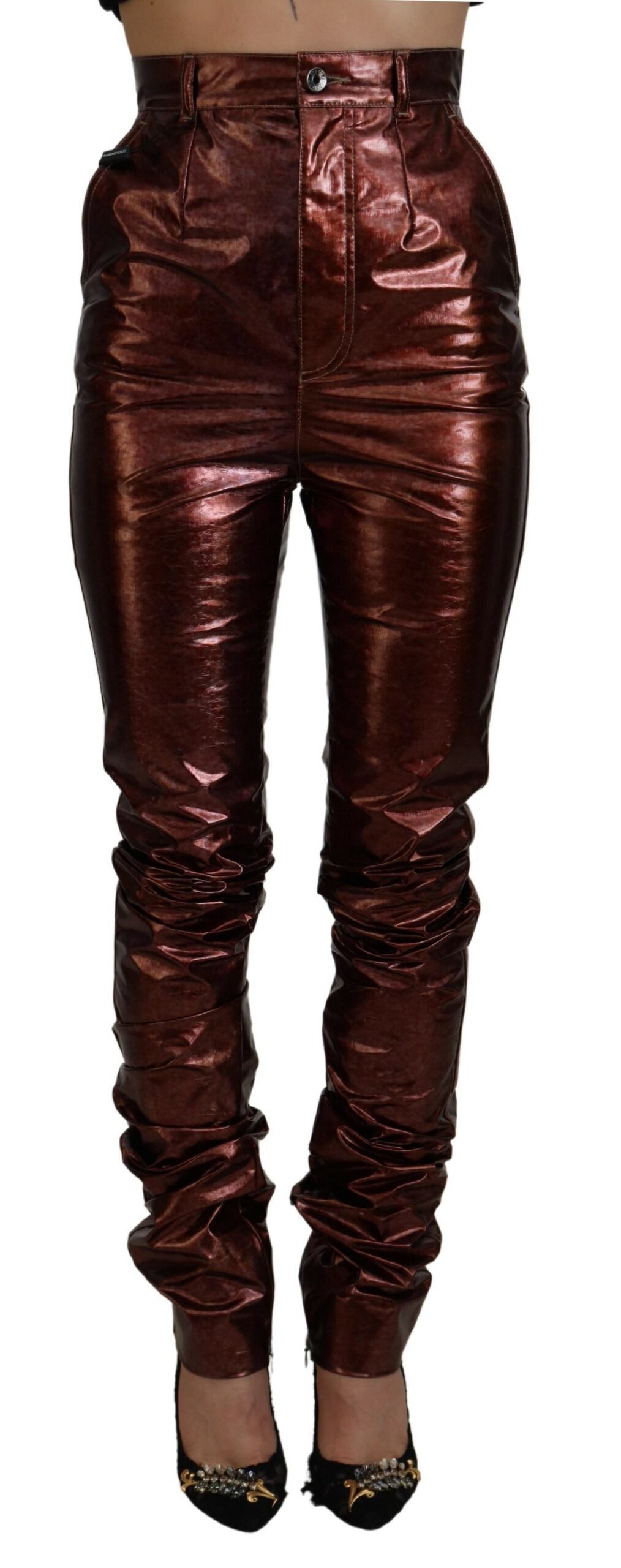 Dolce &amp; Gabbana High Waist Skinny Jeans in Metallic Bronze