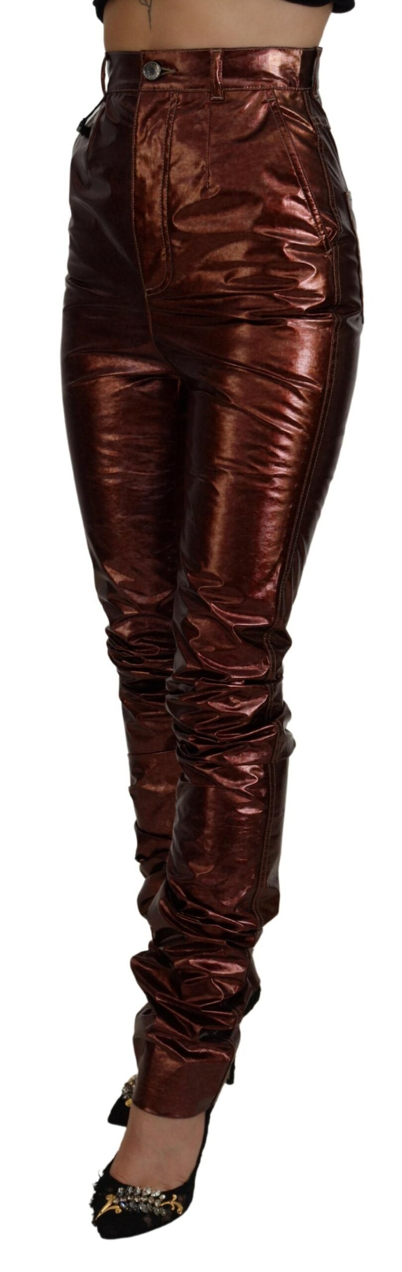 Dolce &amp; Gabbana High Waist Skinny Jeans in Metallic Bronze