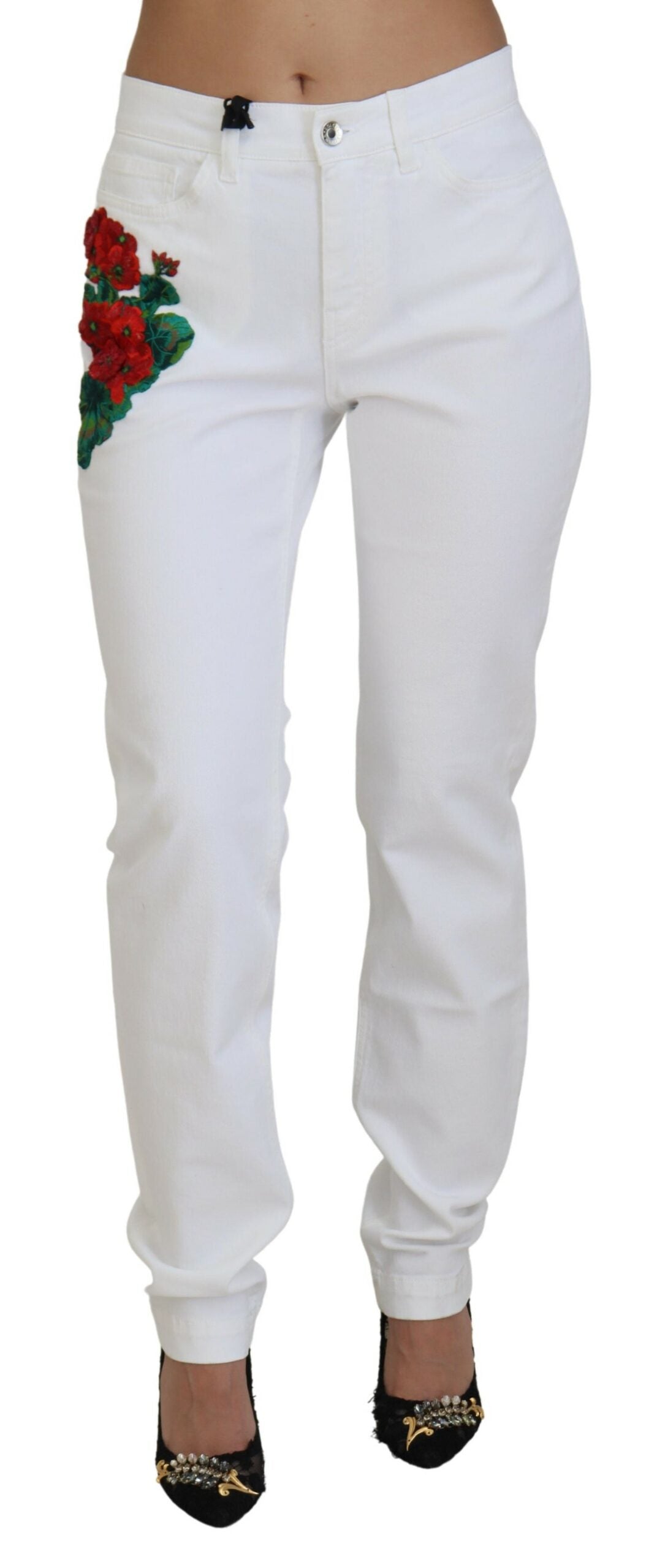 Dolce &amp; Gabbana Elegant White Mid Waist Skinny Jeans