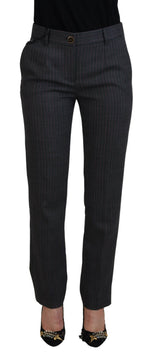Dolce &amp; Gabbana Elegant Gray Striped Tapered Pants