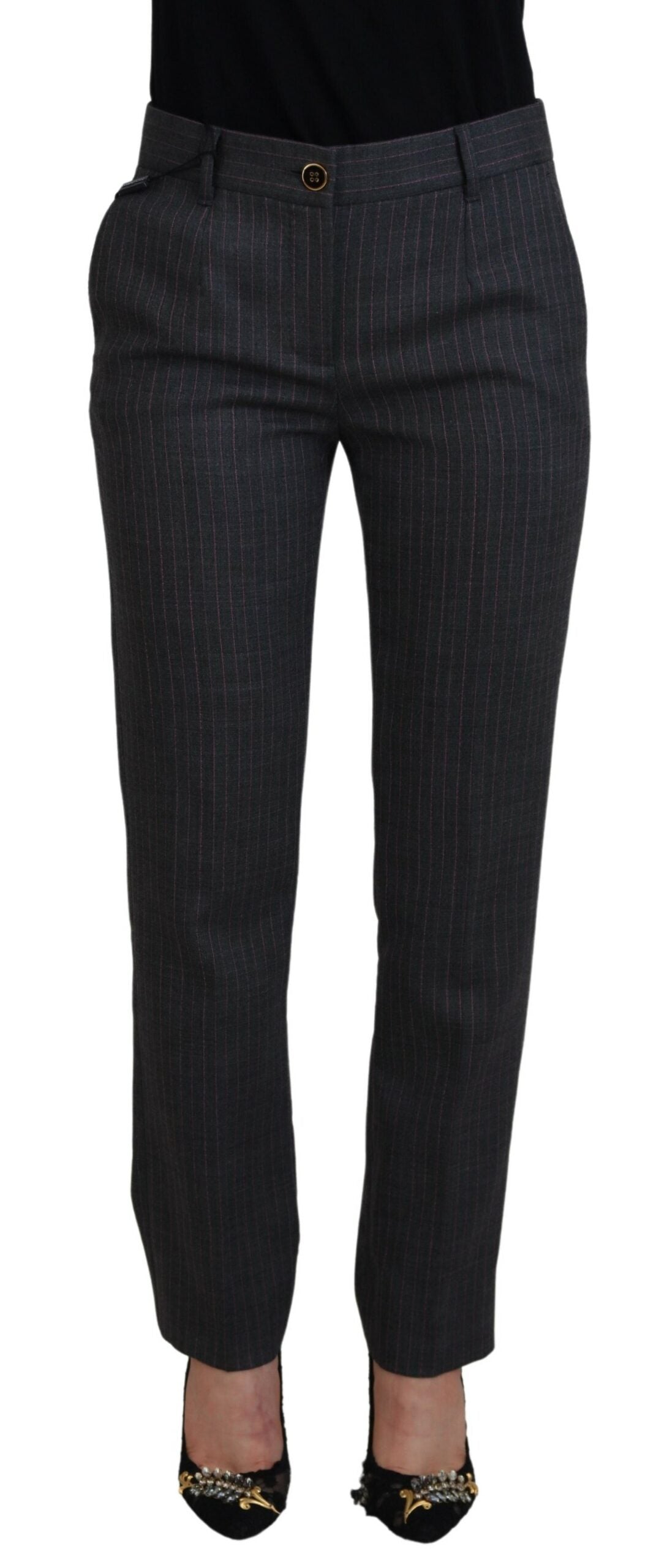 Dolce &amp; Gabbana Elegant Gray Striped Tapered Pants